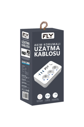 FLY 3406-01 3 Soket 3 USB Akım Korumalı Priz 2.1A Anahtarlı 2Mt Kablo (Beyaz)(1923)