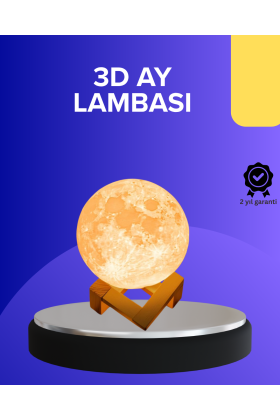 16 Renkli 3D Baskılı Ay Lambası Ahşap Standlı ve Uzaktan Kumandalı
