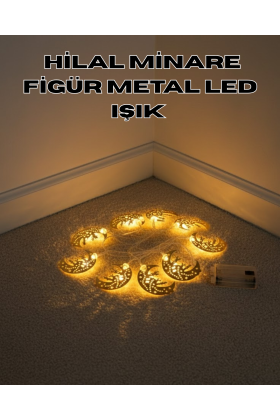 Dekoratif Minareli Hilal LED Işık Metal Gövdeli Ramazan Aydınlatma