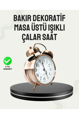 Nostaljik Büyük Boy Metal Masa Saati Bronz Kaplama ve Yüksek Sesli Alarm