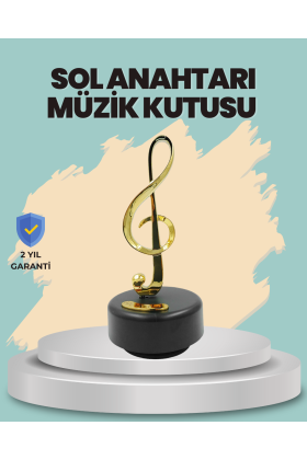 Altın Nota Sol Anahtarı Müzik Box Döner Mekanizmalı Hediyelik
