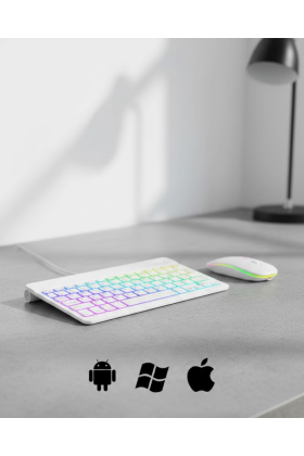 Türkçe Q Aydınlatmalı Klavye Mouse Seti Kablosuz Bluetooth Destekli