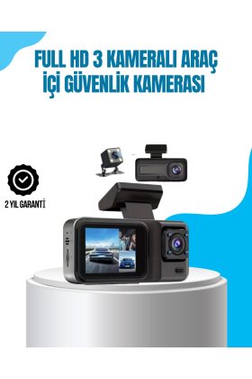 3 Kameralı Araç İçi Kayıt Cihazı 1080P Full HD Gece Görüşlü ve Wi-Fi Bağlantılı