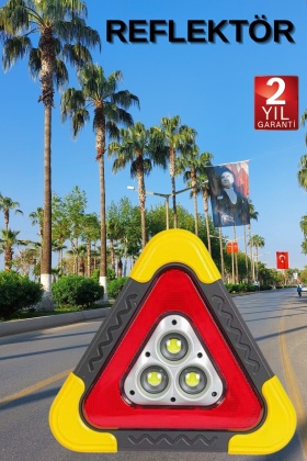 Reflektör Güneş Panelli Solarlı Şarjlı Üçgen Işıklı Trafik Reflektör Fener