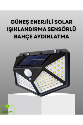 100 LED Solar Lamba Hareket Algılamalı Bahçe Duvar Dış Mekan Aydınlatma