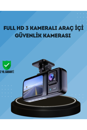 360° Kapsama Sahip Full HD Araç Kamerası 3’lü Kayıt Gece Görüşlü DashCam