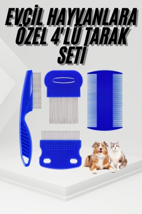 4lü Bit Pire Tarağı Set Kedi Köpek Evcil Hayvan Tüy Toplayıcı Mavi