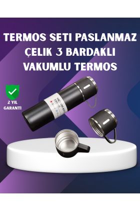Paslanmaz Termos ve İkili Bardak Seti | 6-12 Saat Sıcak/Soğuk Tutma