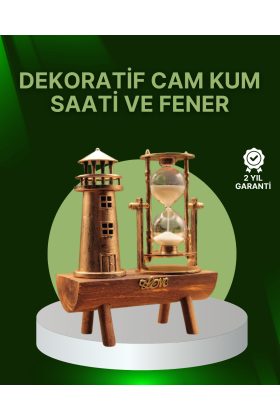 Vintage Kum Saati + Deniz Feneri Modeli – Ahşap Gövdeli Masa Üstü Dekor