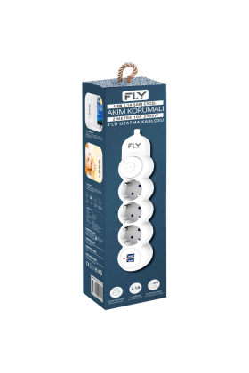 FLY 3393-01 3 Soket 2 USB Akım Korumalı Priz 2.1A Anahtarlı 2Mt Kablo (Beyaz)(1923)