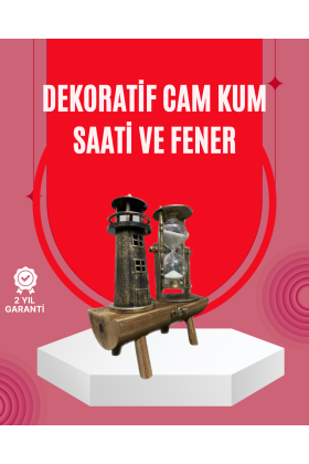 Ahşap Gövdeli Deniz Feneri Formlu Kum Saati – 15x20 cm Masa Dekoru