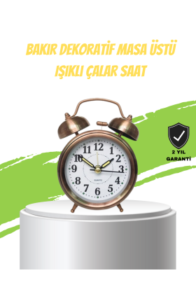 Nostaljik Bronz Metal Alarmlı Masa Saati Büyük Boy Dekoratif ve Şık Tasarım