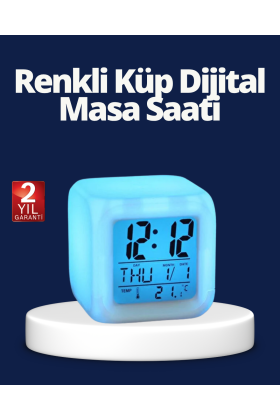 Renk Değiştiren LED Alarmlı Dijital Küp Masa Saati