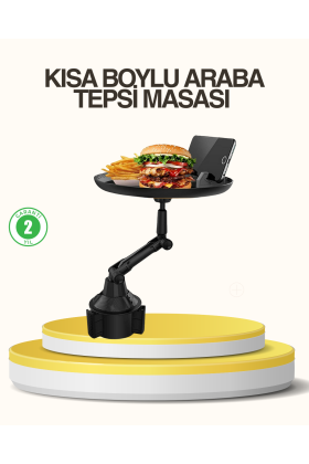 Araç Bardaklık Tepsisi 360° Dönebilen Kol Ayarlı Geniş Yemek Alanlı
