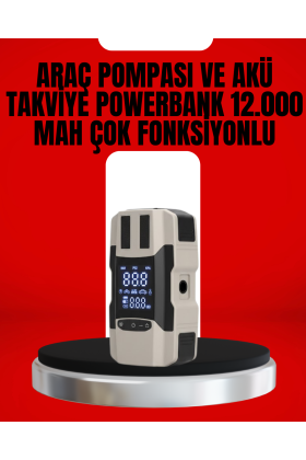 Dijital Ekranlı Araç Pompası Akü Takviye Powerbank 12.000 mAh