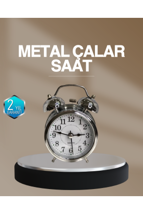 Dekoratif Yuvarlak Gümüş Sessiz Işıklı Masa Üstü Çalar Saat Alarmlı ve Şık Tasarım