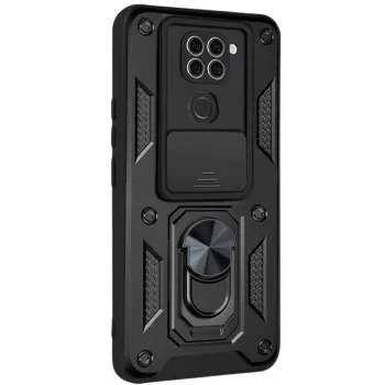 Newface Xiaomi Redmi Note 9 4G Kılıf Pars Lens Yüzüklü Silikon - Siyah