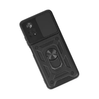 Newface Xiaomi Poco X4 Pro 5G Kılıf Pars Lens Yüzüklü Silikon - Siyah