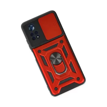 Newface Xiaomi Poco X4 Pro 5G Kılıf Pars Lens Yüzüklü Silikon - Kırmızı