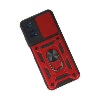 Newface Xiaomi Poco M4 Pro 4G Kılıf Pars Lens Yüzüklü Silikon - Kırmızı