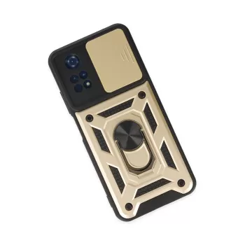 Newface Xiaomi Poco M4 Pro 4G Kılıf Pars Lens Yüzüklü Silikon - Gold