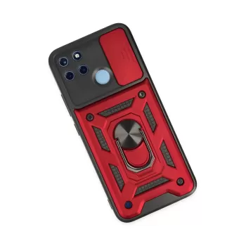 Newface Realme C25Y Kılıf Pars Lens Yüzüklü Silikon - Kırmızı