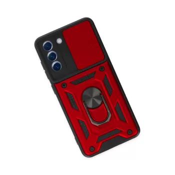 Newface Samsung Galaxy S21 FE Kılıf Pars Lens Yüzüklü Silikon - Kırmızı