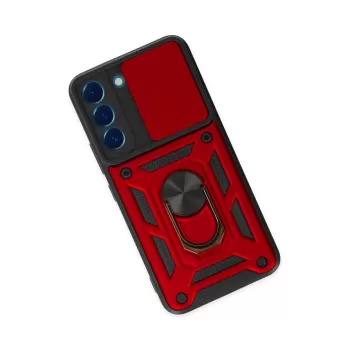 Newface Samsung Galaxy S22 Kılıf Pars Lens Yüzüklü Silikon - Kırmızı