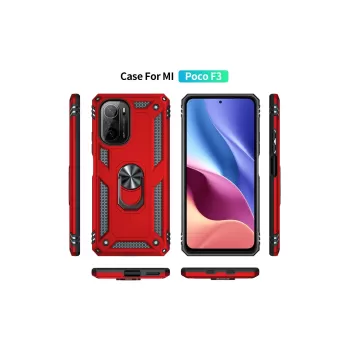 Newface Xiaomi Poco F3 Kılıf Sofya Yüzüklü Silikon Kapak - Kırmızı