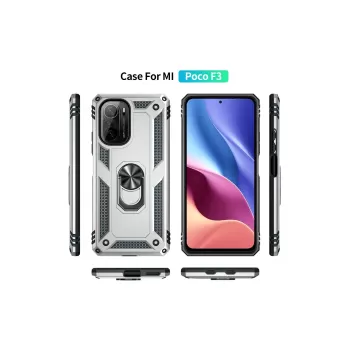 Newface Xiaomi Poco F3 Kılıf Sofya Yüzüklü Silikon Kapak - Gümüş