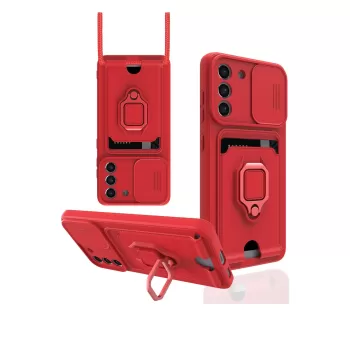 Newface Samsung Galaxy S21 FE Kılıf Zuma Kartvizitli Yüzüklü Silikon - Kırmızı