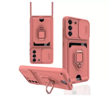 Newface Samsung Galaxy S21 FE Kılıf Zuma Kartvizitli Yüzüklü Silikon - Pembe