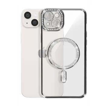 Newface iPhone 15 Kılıf Joke Simli Magneticsafe Kılıf - Siyah