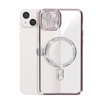 Newface iPhone 15 Kılıf Joke Simli Magneticsafe Kılıf - Derin Mor