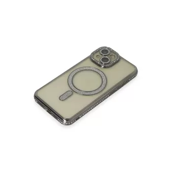 Newface iPhone 15 Kılıf Joke Simli Magneticsafe Kılıf - Gri