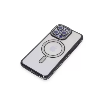 Newface iPhone 15 Pro Kılıf Joke Simli Magneticsafe Kılıf - Siyah