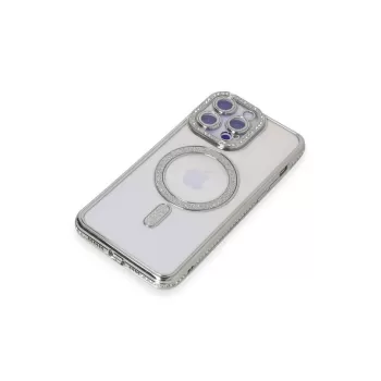 Newface iPhone 15 Pro Kılıf Joke Simli Magneticsafe Kılıf - Gümüş