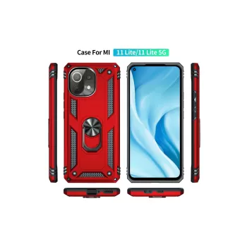 Newface Xiaomi Mİ 11 Lite Kılıf Sofya Yüzüklü Silikon Kapak - Kırmızı