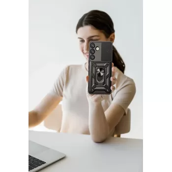 Newface Samsung Galaxy S25 Plus Kılıf Pars Lens Yüzüklü Silikon - Siyah