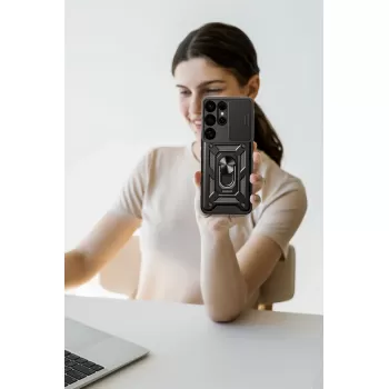 Newface Samsung Galaxy S25 Ultra Kılıf Pars Lens Yüzüklü Silikon - Yeşil