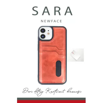Newface iPhone 11 Kılıf Sara Kartvizitli Deri Kılıf - Siyah