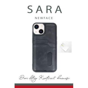 Newface iPhone 14 Kılıf Sara Kartvizitli Deri Kılıf - Kırmızı