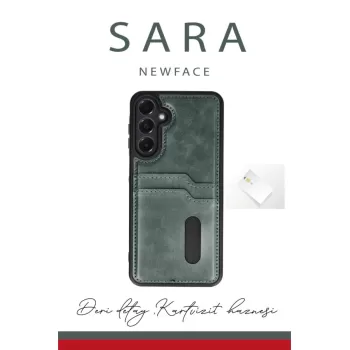 Newface Samsung Galaxy A35 5G Kılıf Sara Kartvizitli Deri Kılıf - Lacivert