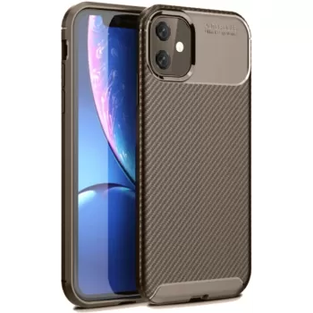 Newface iPhone 11 Kılıf Auto Focus Karbon Kapak - Kahverengi