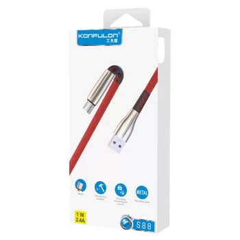Konfulon S88 Metal Uçlu Micro USB Kablo 1M 2.4A - Kırmızı