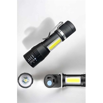 El Feneri Led USB Şarjlı Zoom Mini Led Işık Acil Durum Feneri