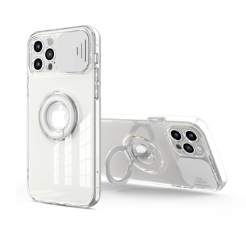 Ally iPhone 11 Pro 5.8inç Kılıf Sürgülü Kamera Lens Korumalı Yüzük Standlı Silikon Kılıf-(5775)