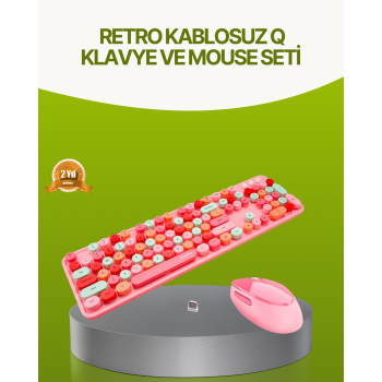 Bluetooth Retro Kablosuz Klavye ve Mouse Seti – 3 Cihaz Bağlantılı Sessiz Tuş Uzun Pil Ömrü