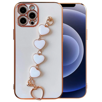 Ally iPhone 12 Pro Max 6.7inç Kılıf Kalp Bileklik Tutuculu Lüx Silikon Askılı Kılıf-(5775)