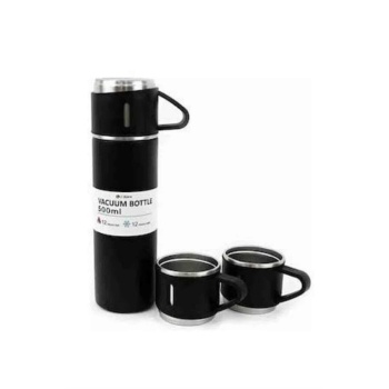 Termos Paslanmaz Çelik Termos Siyah Renk 3 Bardaklı Termos Seti